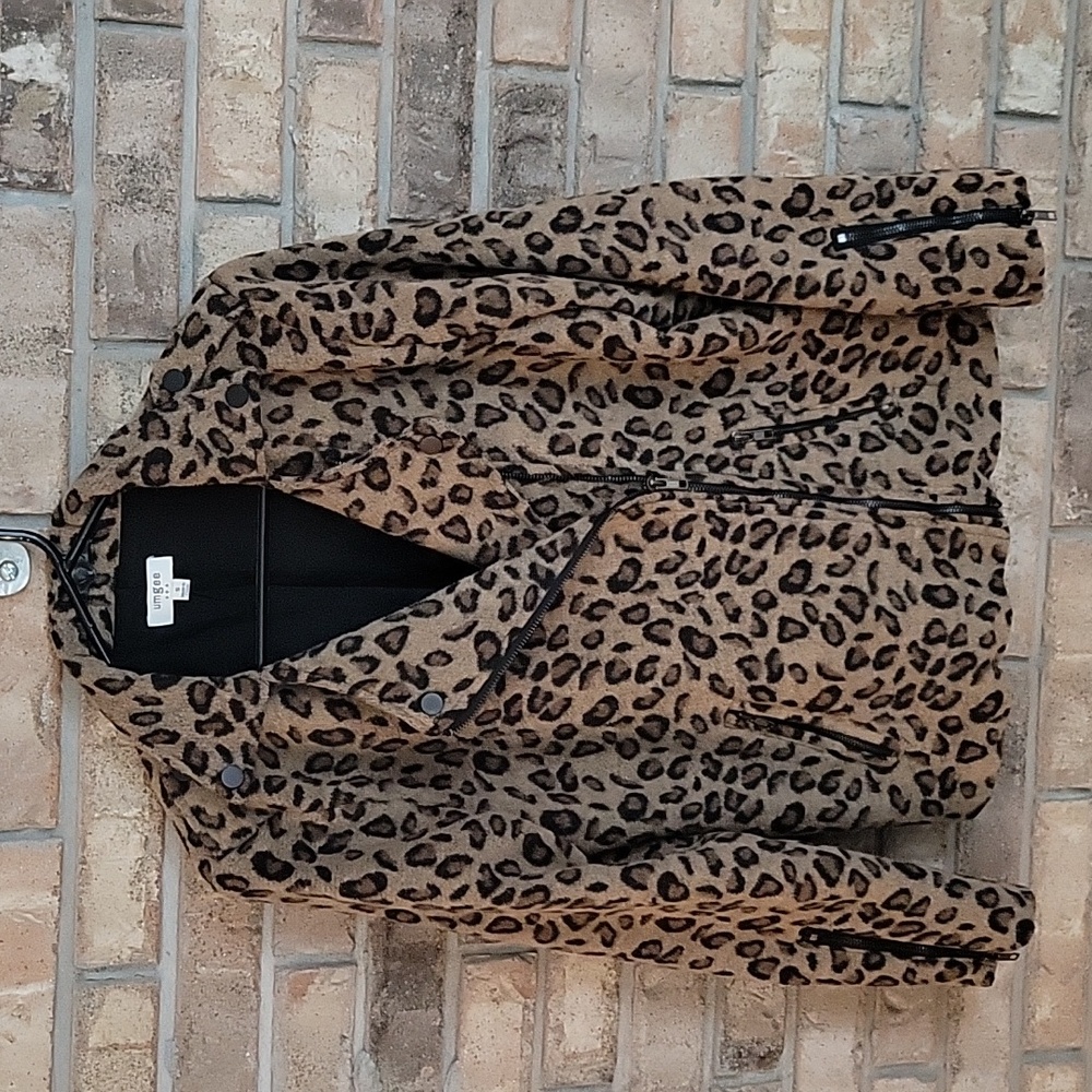 Umgee USA Animal Print Moto Jacket Coat Size Small